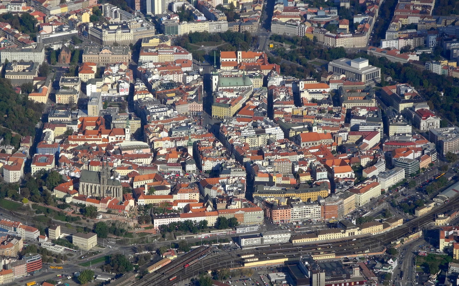 Letecký pohled na centrum Brna